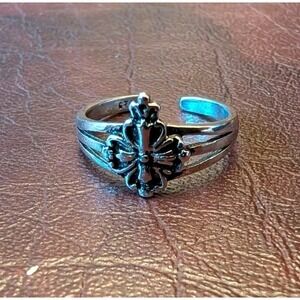 Cross Triple Band Clover Crown Cross Sterling Silver 925 Ring Size 7 Free Size